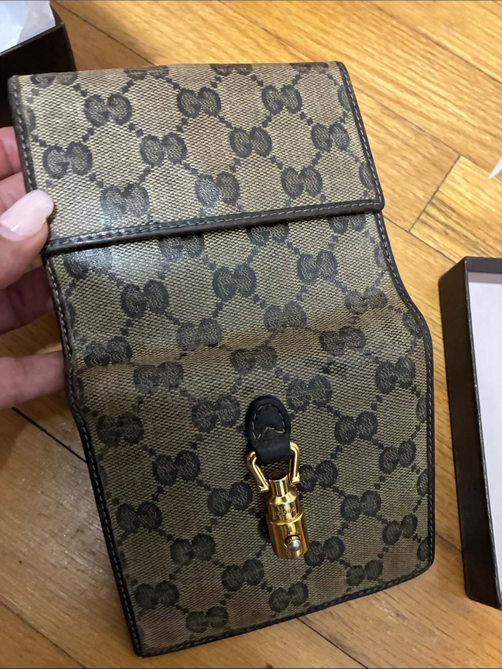 Gucci Monogram Crystal GG Compact Fold wallet beige with box Authentic - Picture 4 of 17